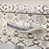 Faux Snake Leather 2 Drawer Console Table Black and White-Horn Handle
