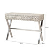 Faux Snake Leather 2 Drawer Console Table Black and White-Horn Handle