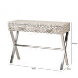 Faux Snake Leather 2 Drawer Console Table Black and White-Horn Handle