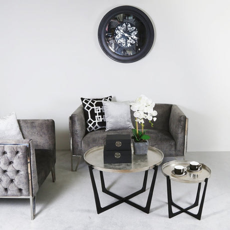 Set Of 2 Rohan Nesting Tables Black With Nickel Tops