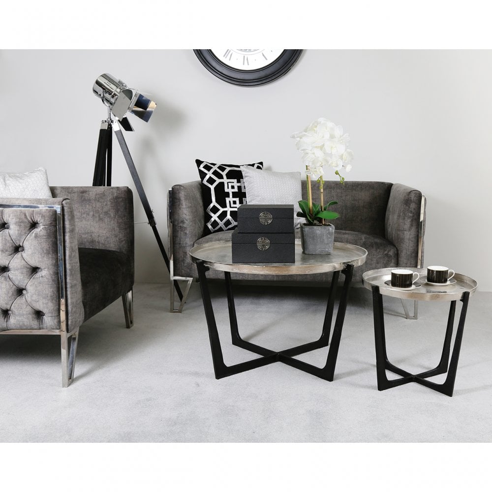 Set Of 2 Rohan Nesting Tables Black With Nickel Tops