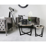 Set Of 2 Rohan Nesting Tables Black With Nickel Tops