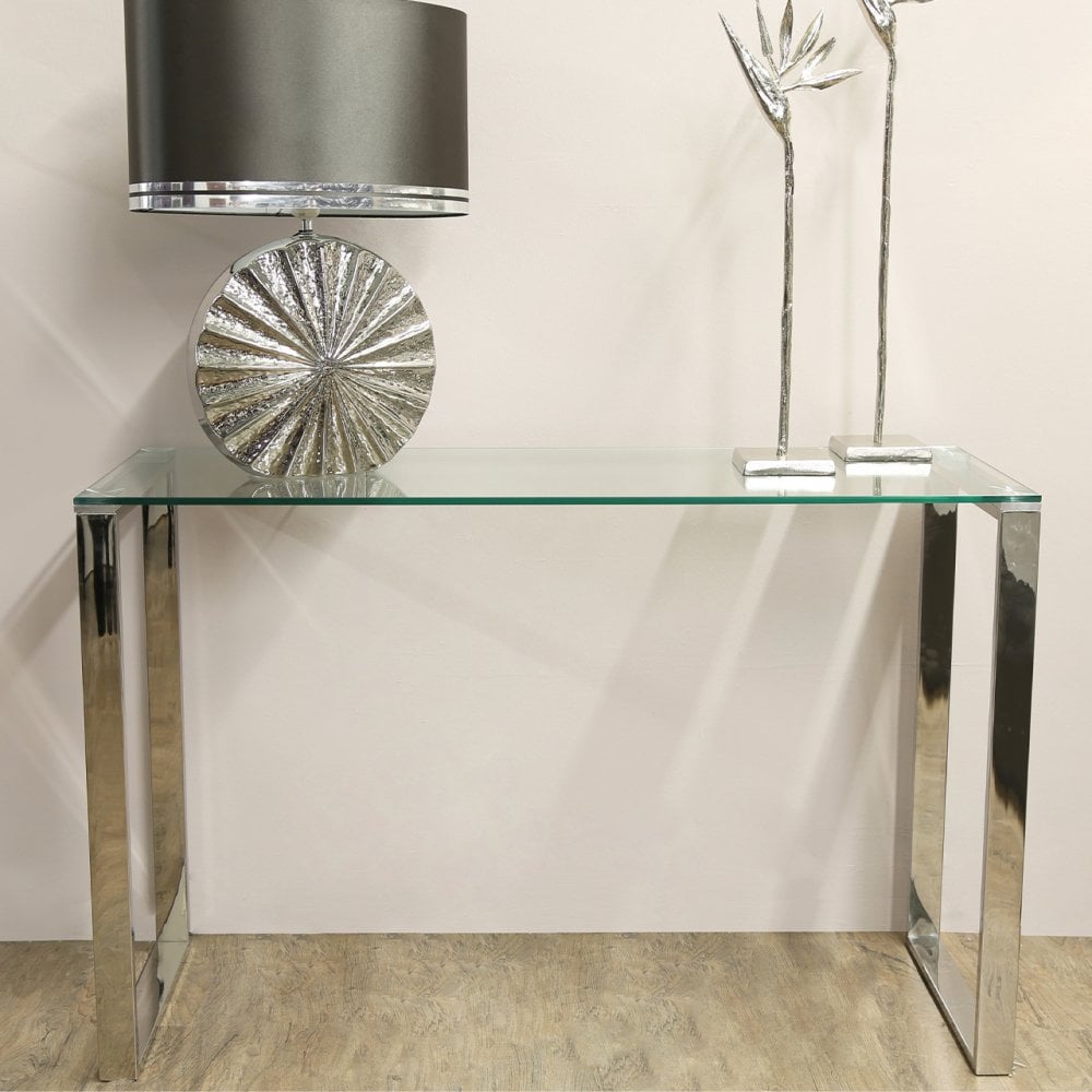 Harry Stainless Steel Console Table Clear Glass Top