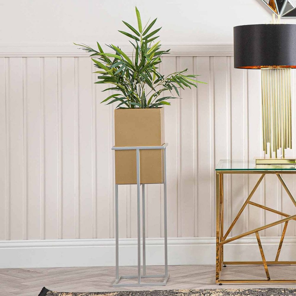 85cm Square Plant Stand Silver Gold Inside