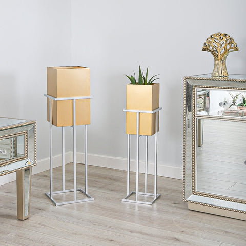 85cm Square Plant Stand Silver Gold Inside