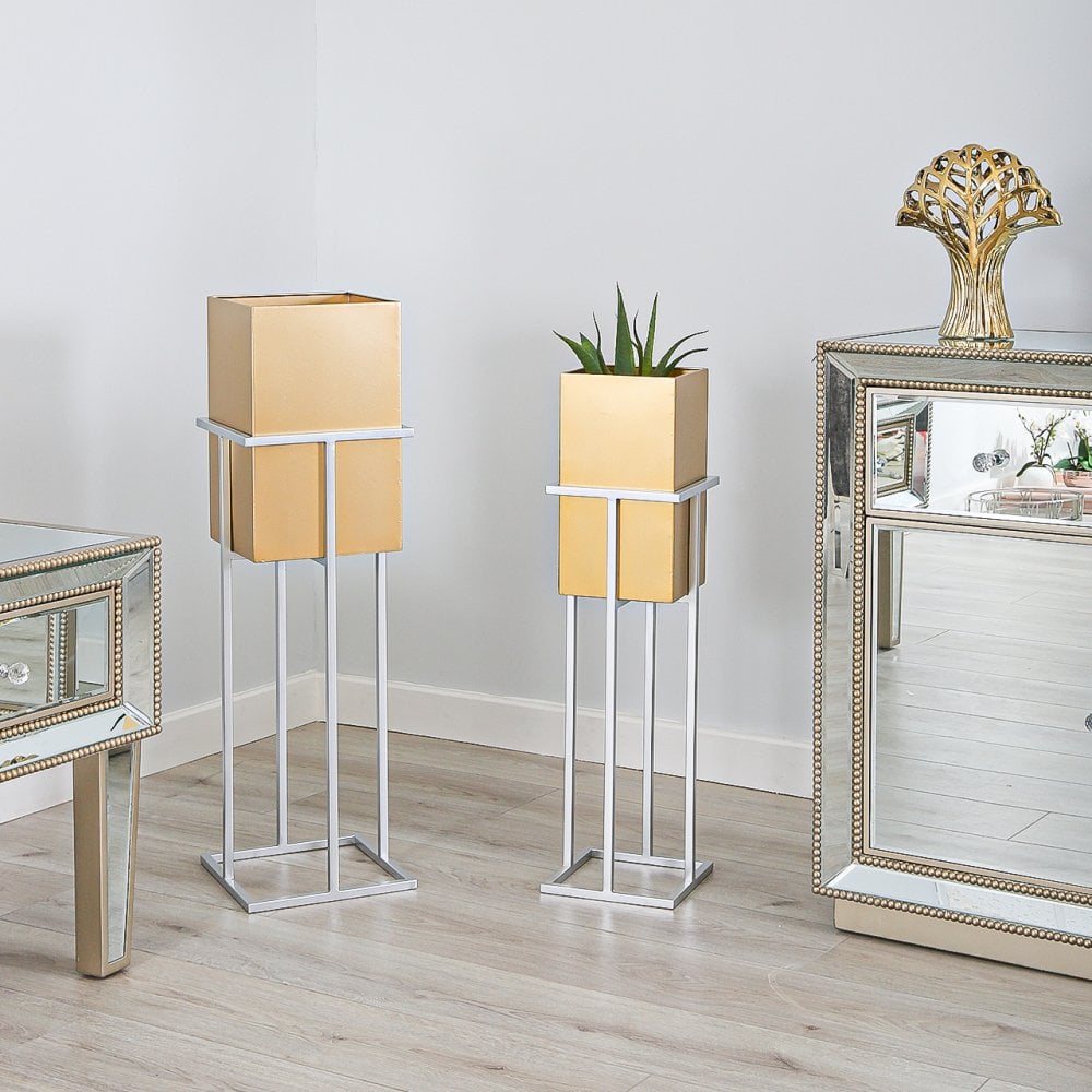 85cm Square Plant Stand Silver Gold Inside