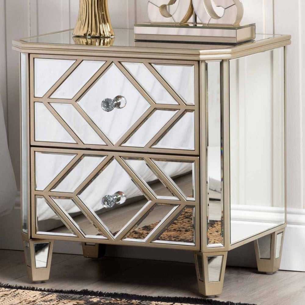 Becca 2 Drawer Mirror Cabinet Champagne