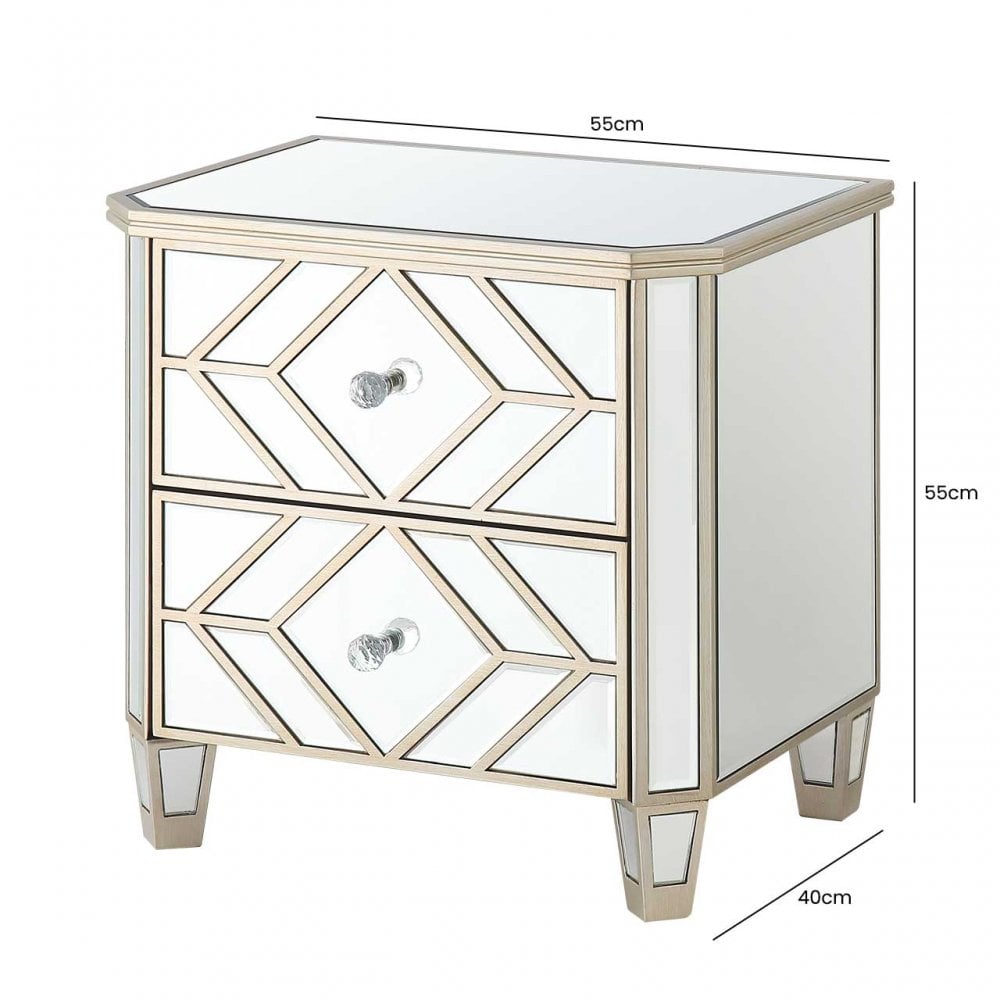 Becca 2 Drawer Mirror Cabinet Champagne