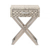 Faux Snake Leather 1 Drawer End Table Black and White-Horn Handle