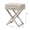 Faux Snake Leather 1 Drawer End Table Black and White-Horn Handle
