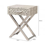 Faux Snake Leather 1 Drawer End Table Black and White-Horn Handle