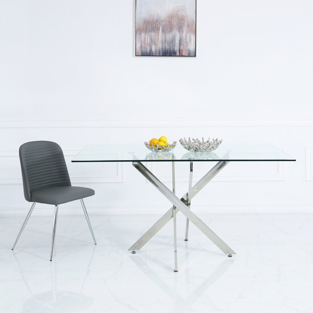 Nova 160cm Chrome And Glass Rect Dining Table-2 Parts