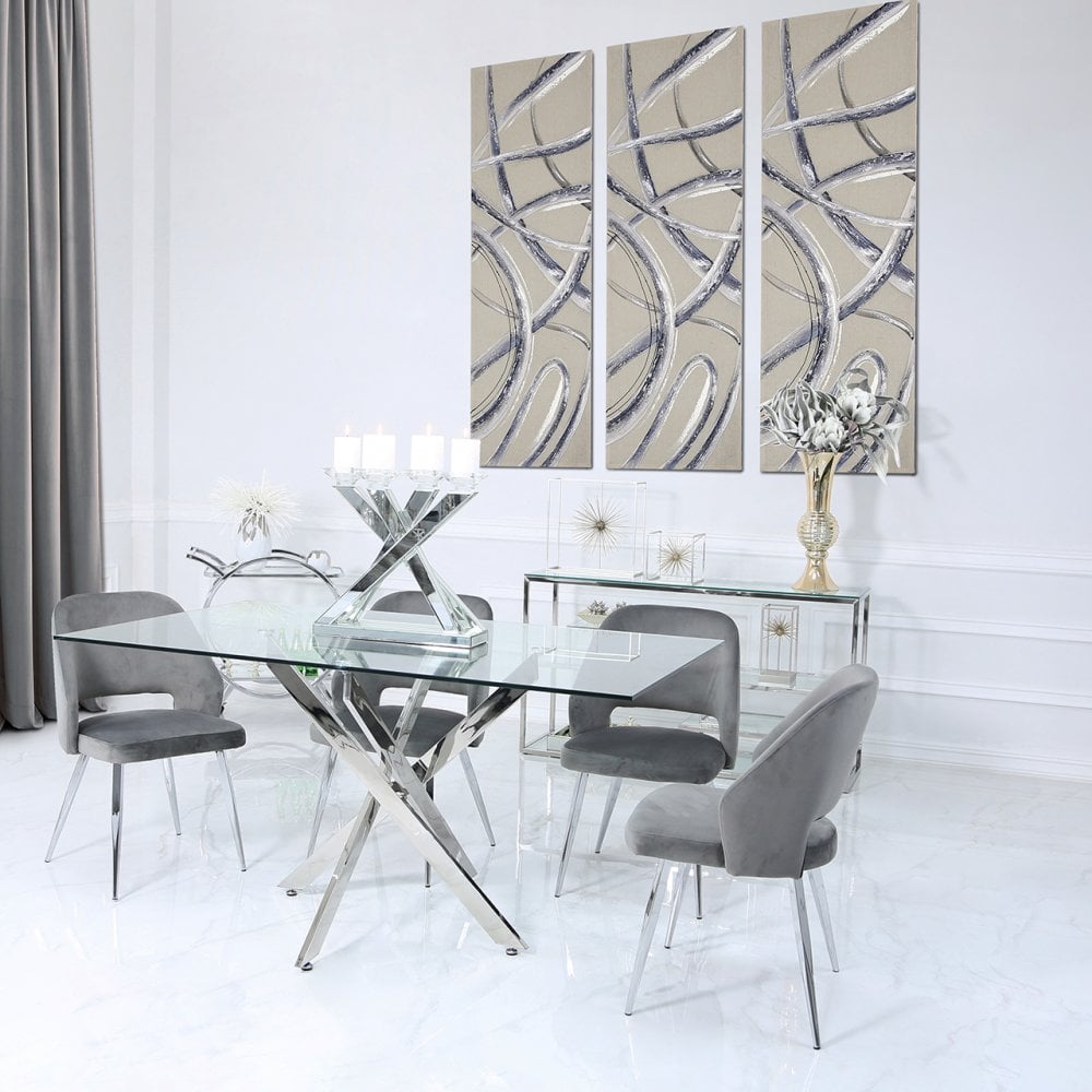 Nova 160cm Chrome And Glass Rect Dining Table-2 Parts