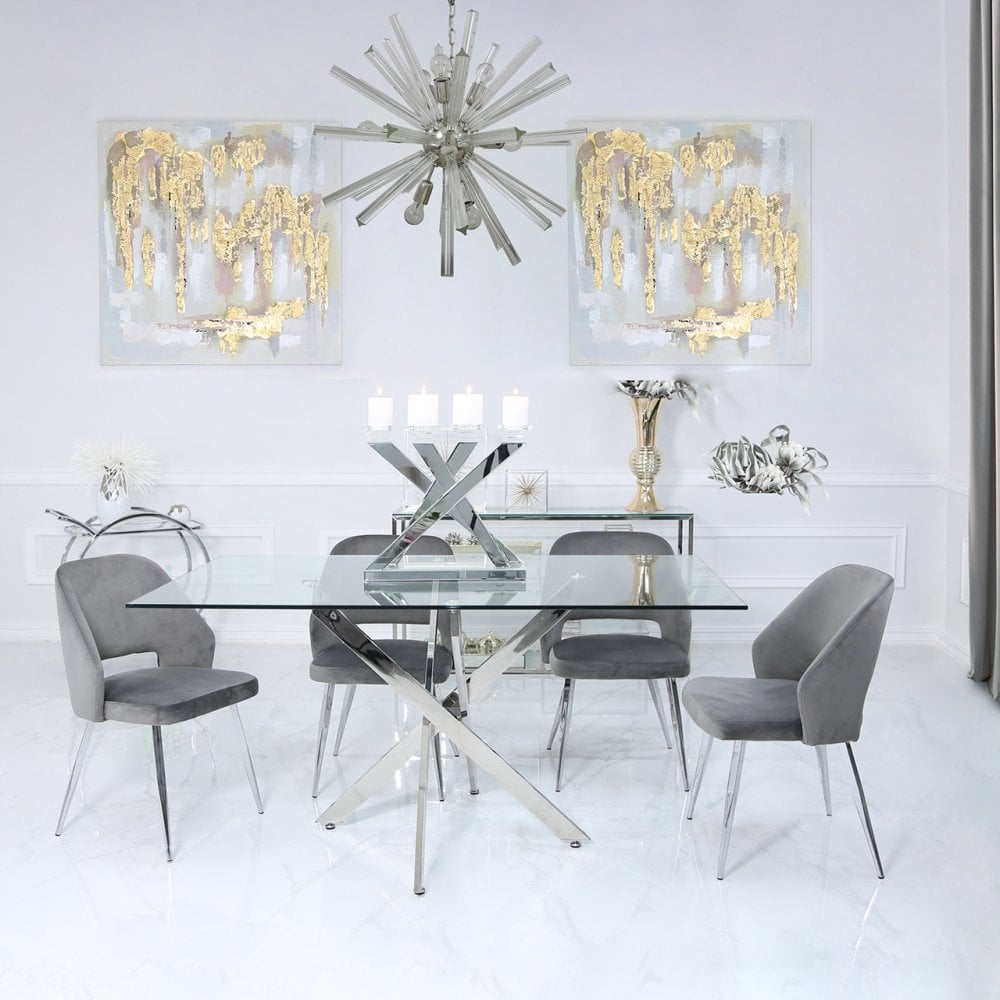 Nova 160cm Chrome And Glass Rect Dining Table-2 Parts