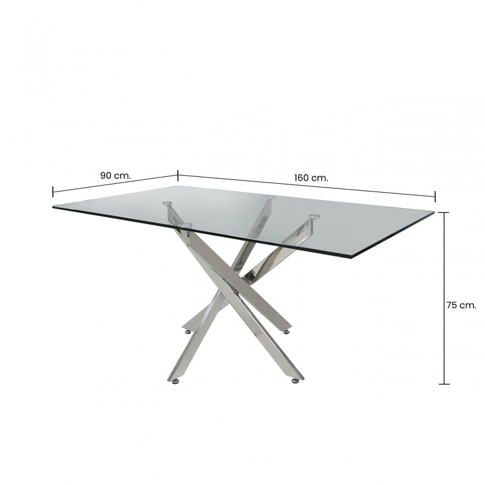 Nova 160cm Chrome And Glass Rect Dining Table-2 Parts