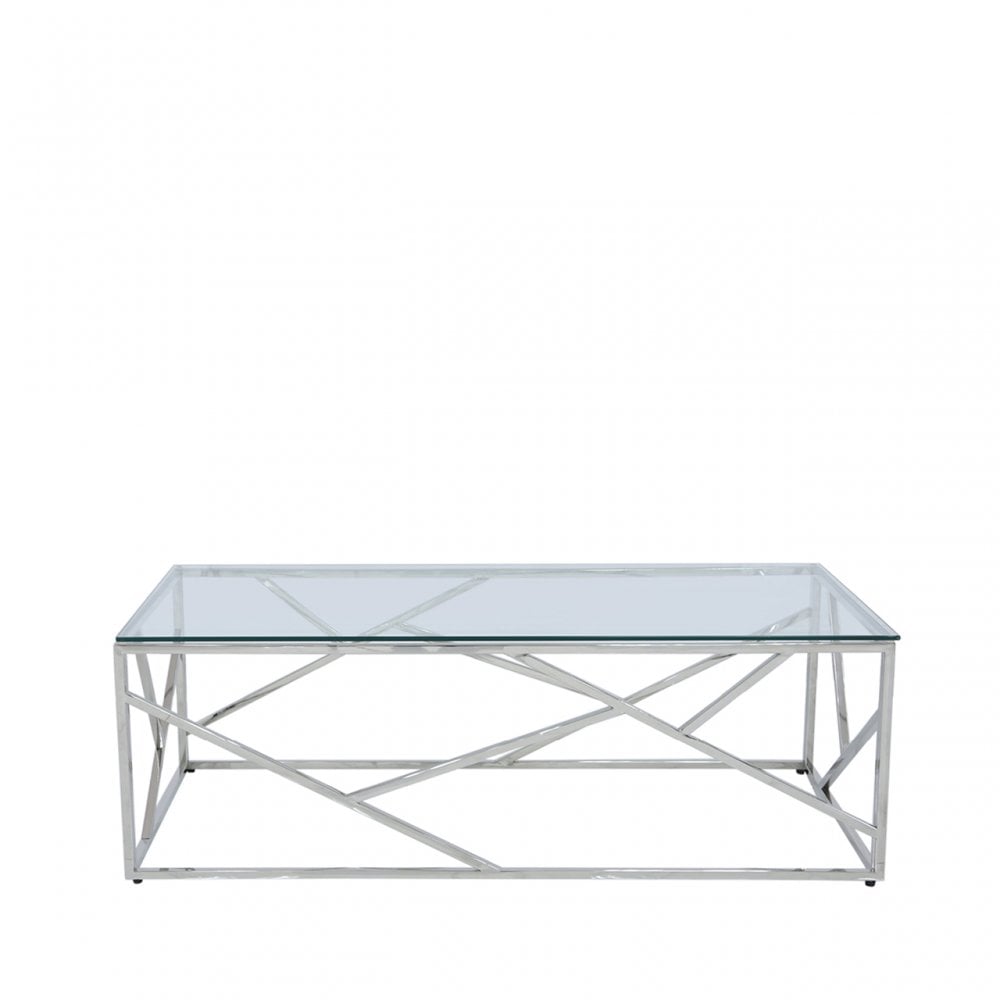 Azaria Stainless Steel Coffee Table Glass Top