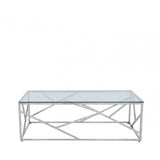 Azaria Stainless Steel Coffee Table Glass Top