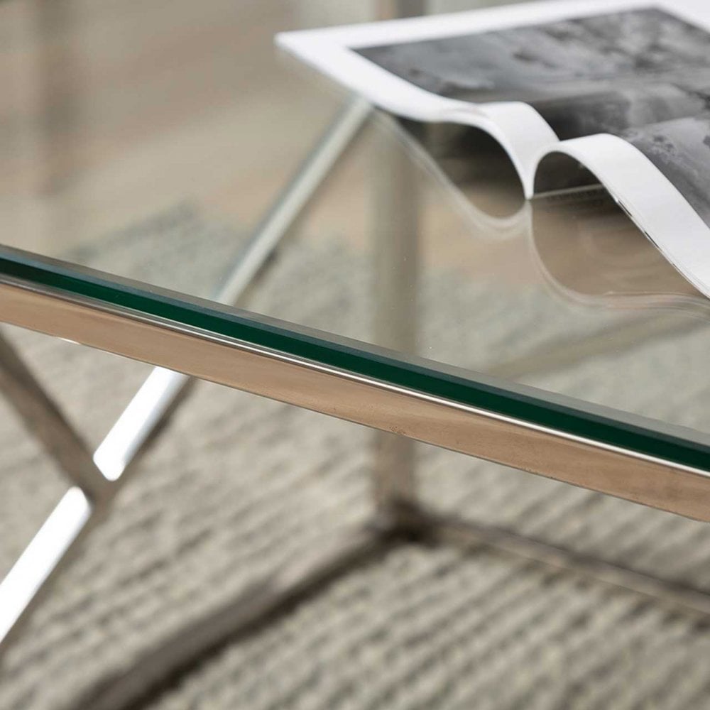 Azaria Stainless Steel Coffee Table Glass Top