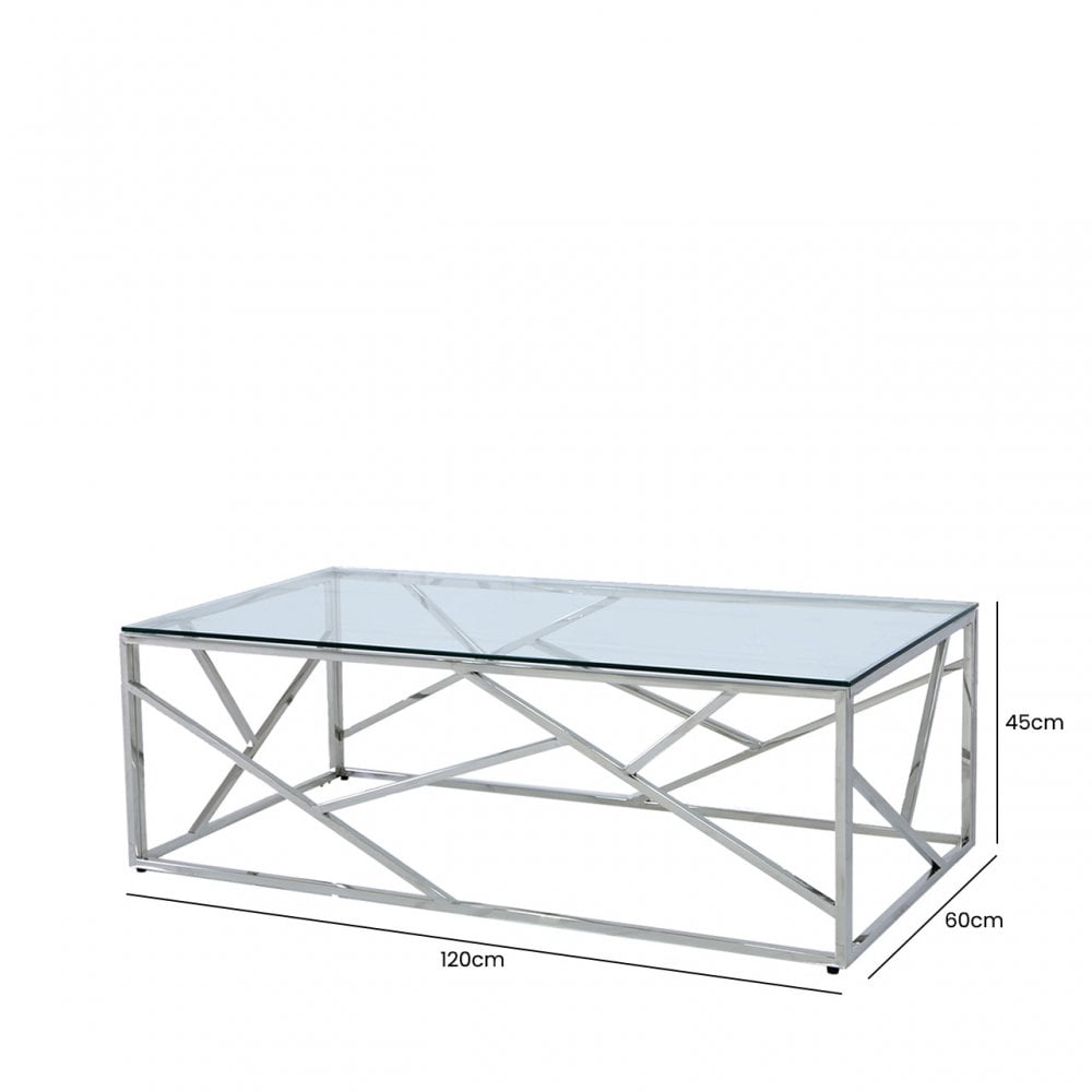 Azaria Stainless Steel Coffee Table Glass Top