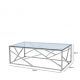 Azaria Stainless Steel Coffee Table Glass Top