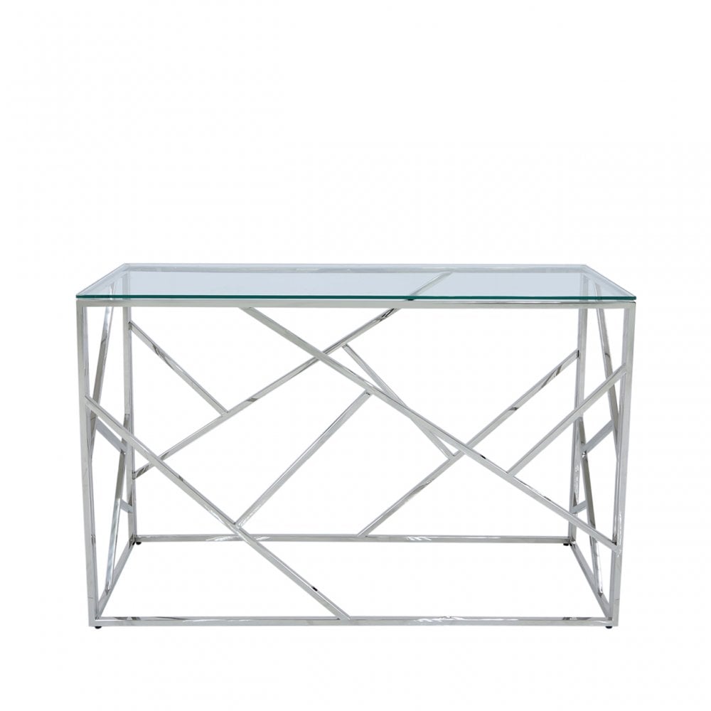 Azaria Stainless Steel Console Table Glass Top