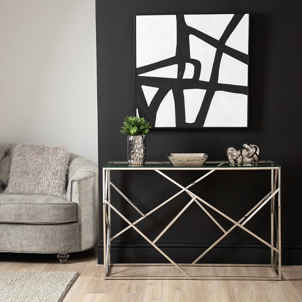 Azaria Stainless Steel Console Table Glass Top