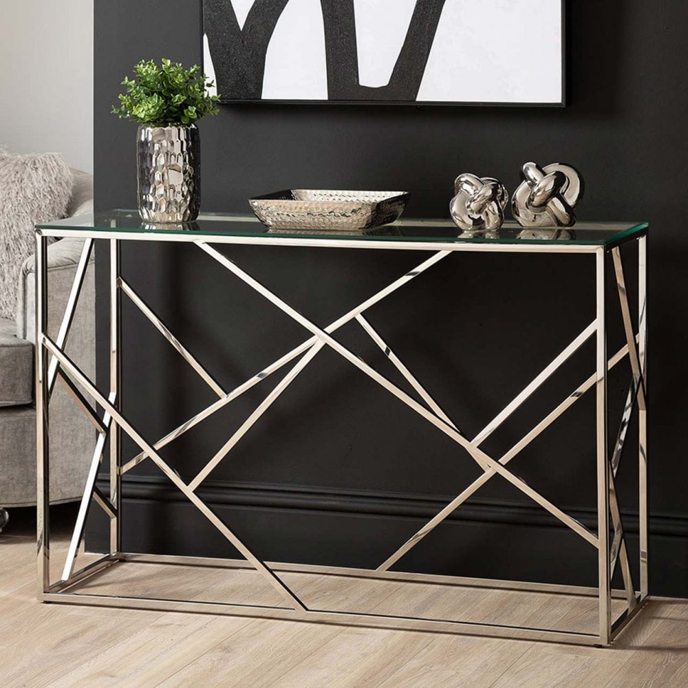 Azaria Stainless Steel Console Table Glass Top