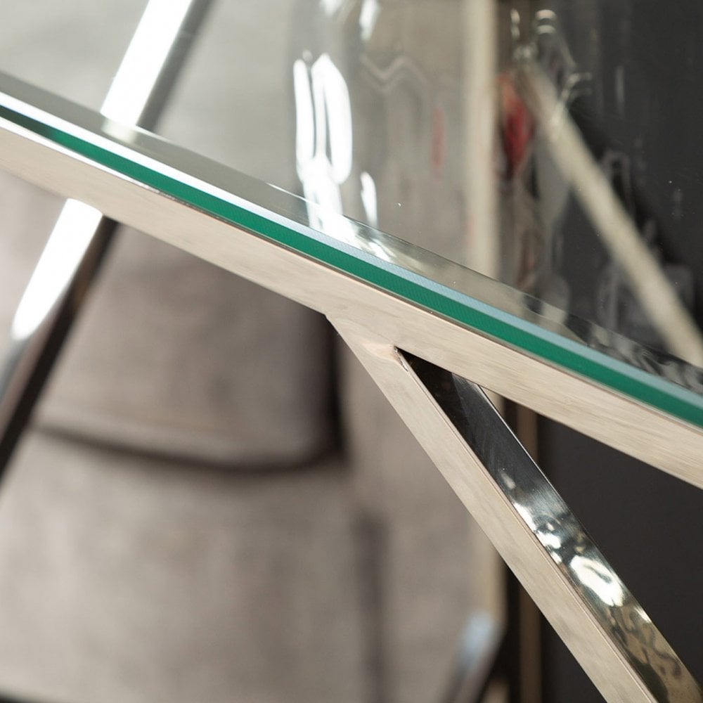Azaria Stainless Steel Console Table Glass Top
