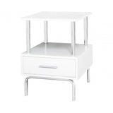 Charlotte 1 Drawer Bedside Cabinet White &amp; Chrome - D