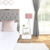 Charlotte 1 Drawer Bedside Cabinet White &amp; Chrome - D