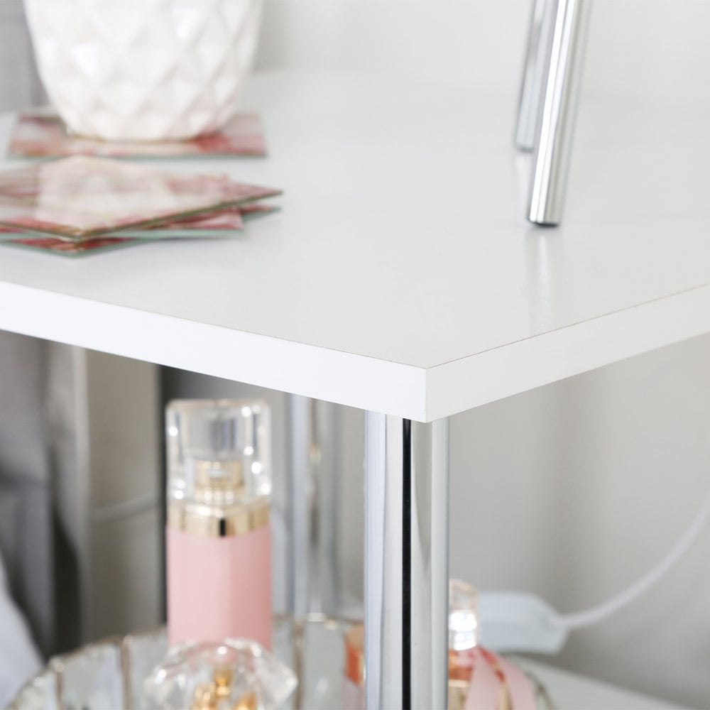 Charlotte 1 Drawer Bedside Cabinet White &amp; Chrome - D