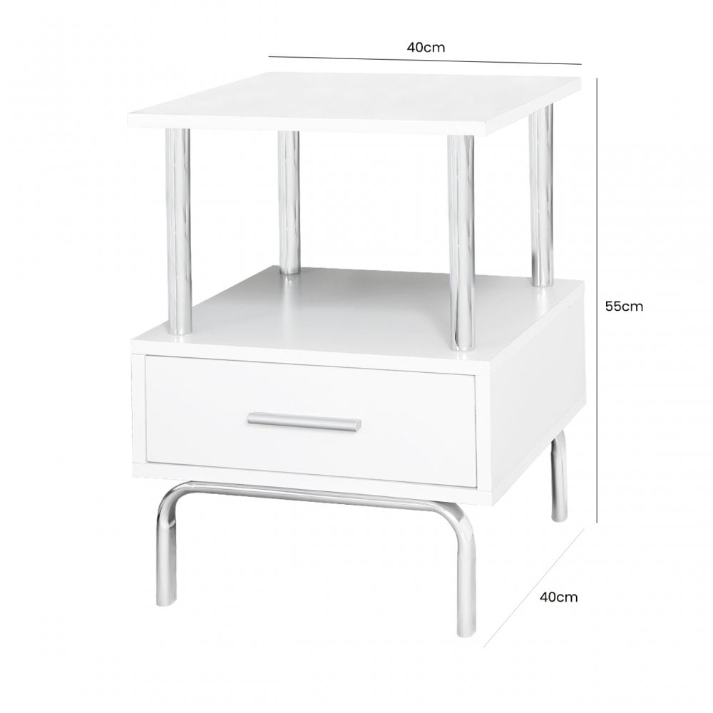 Charlotte 1 Drawer Bedside Cabinet White &amp; Chrome - D