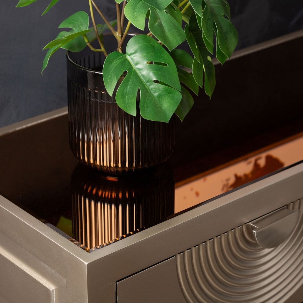 Elon 2 Drawer Console Table Gold with Gold Mirror Top and Silver Handles - KD Legs
