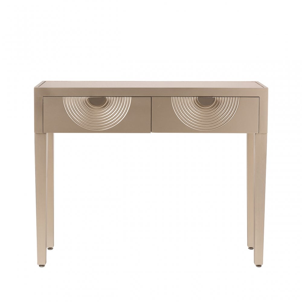 Elon 2 Drawer Console Table Gold with Gold Mirror Top and Silver Handles - KD Legs