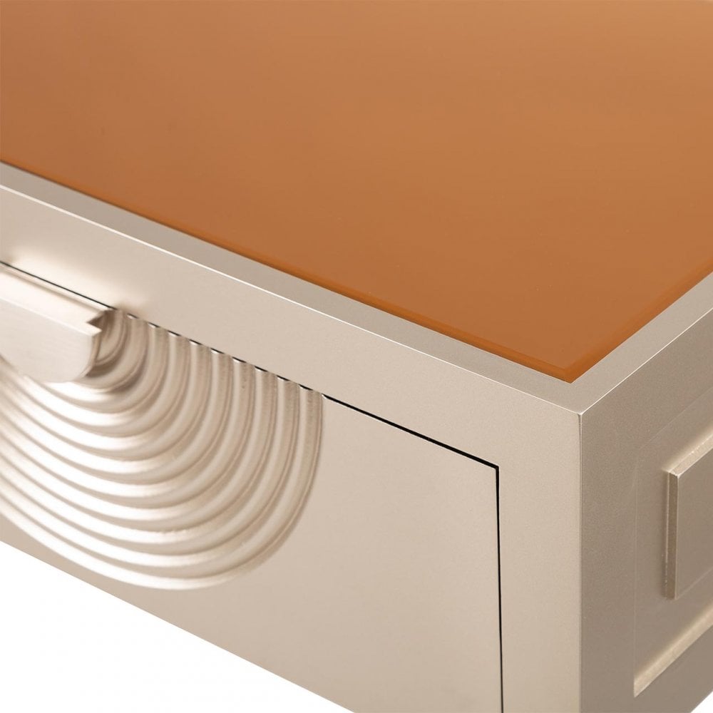 Elon 2 Drawer Console Table Gold with Gold Mirror Top and Silver Handles - KD Legs