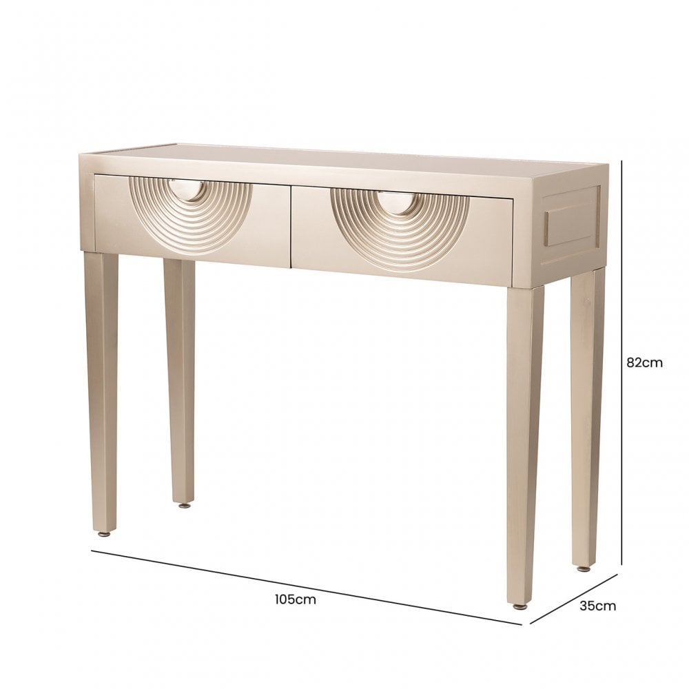 Elon 2 Drawer Console Table Gold with Gold Mirror Top and Silver Handles - KD Legs