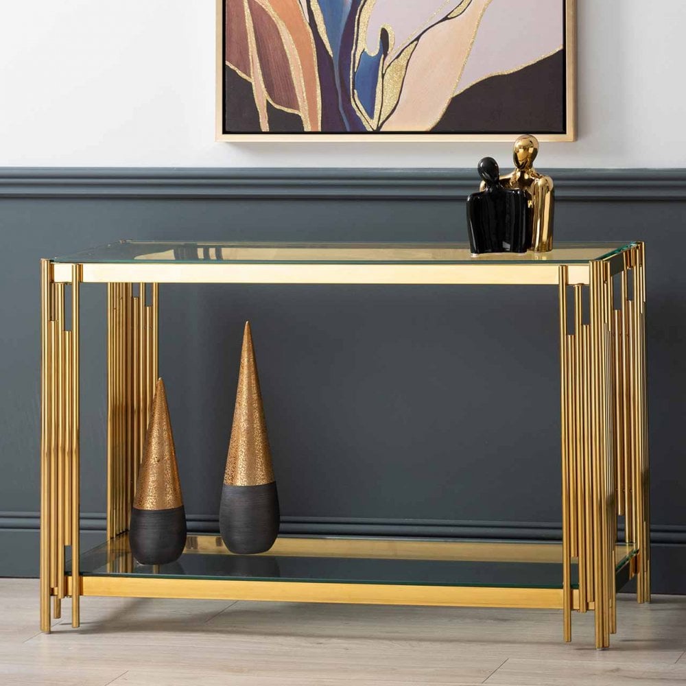 Cohen Gold Steel Tubes &amp; Clear Glass Console Table