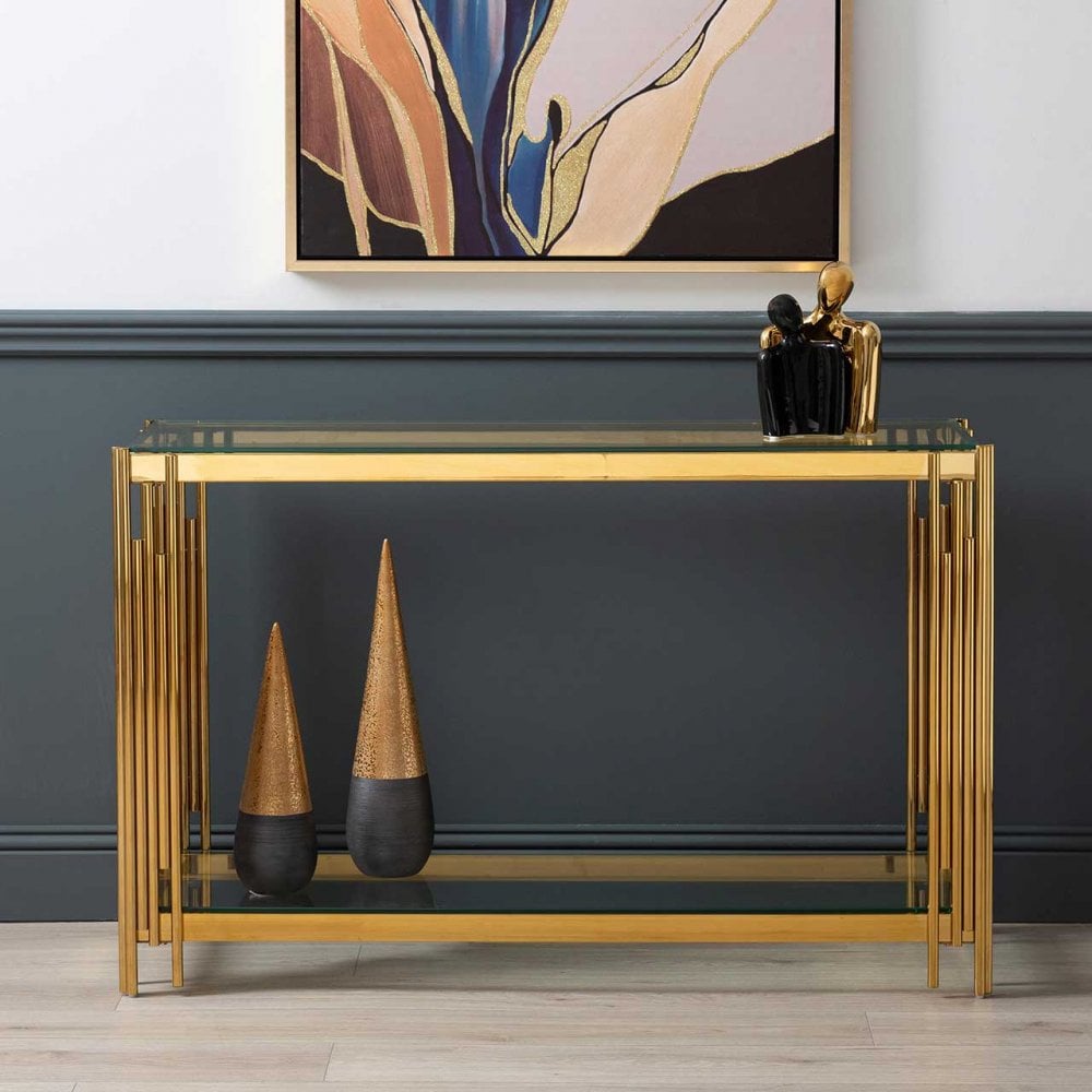 Cohen Gold Steel Tubes &amp; Clear Glass Console Table