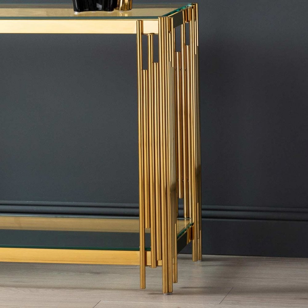 Cohen Gold Steel Tubes &amp; Clear Glass Console Table