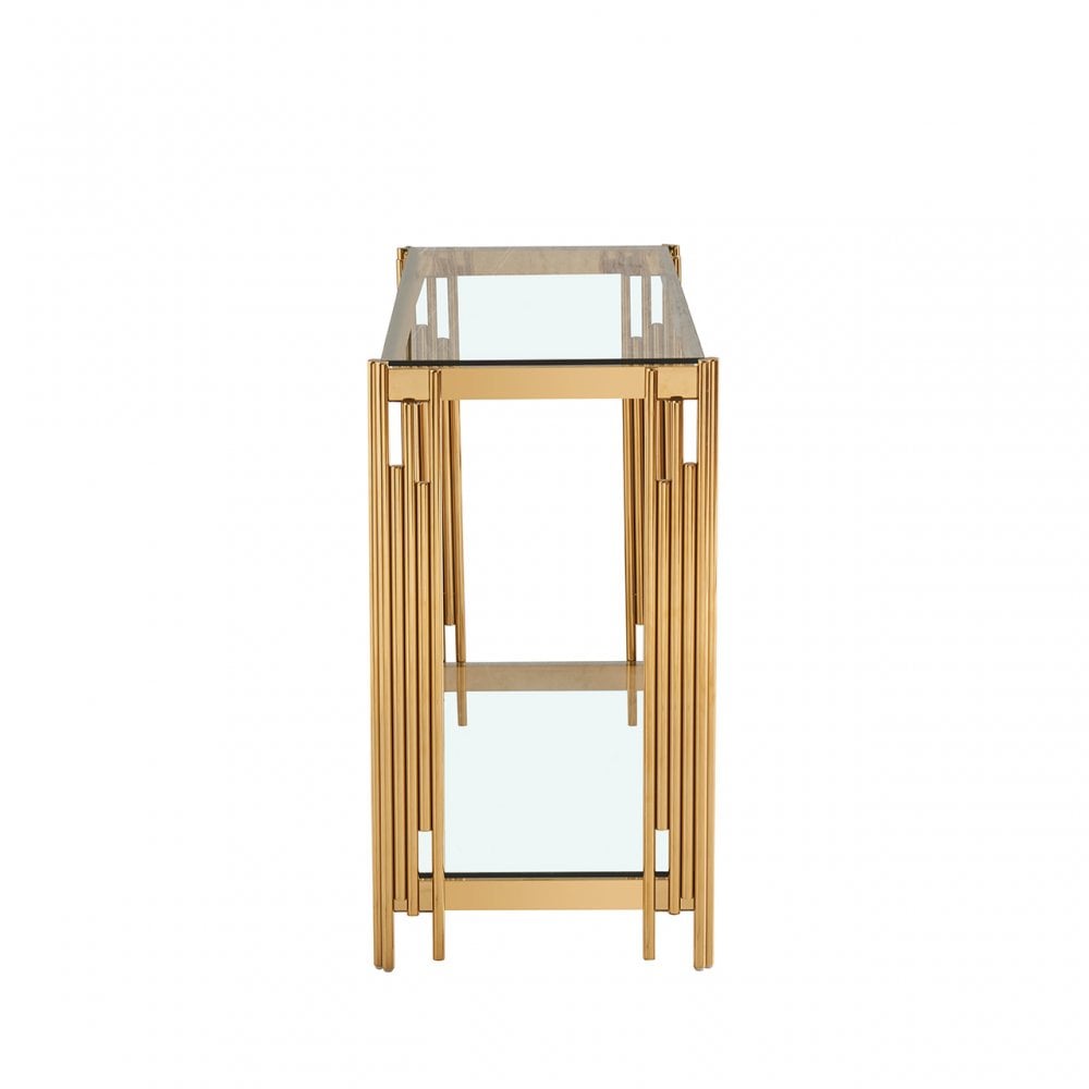 Cohen Gold Steel Tubes &amp; Clear Glass Console Table