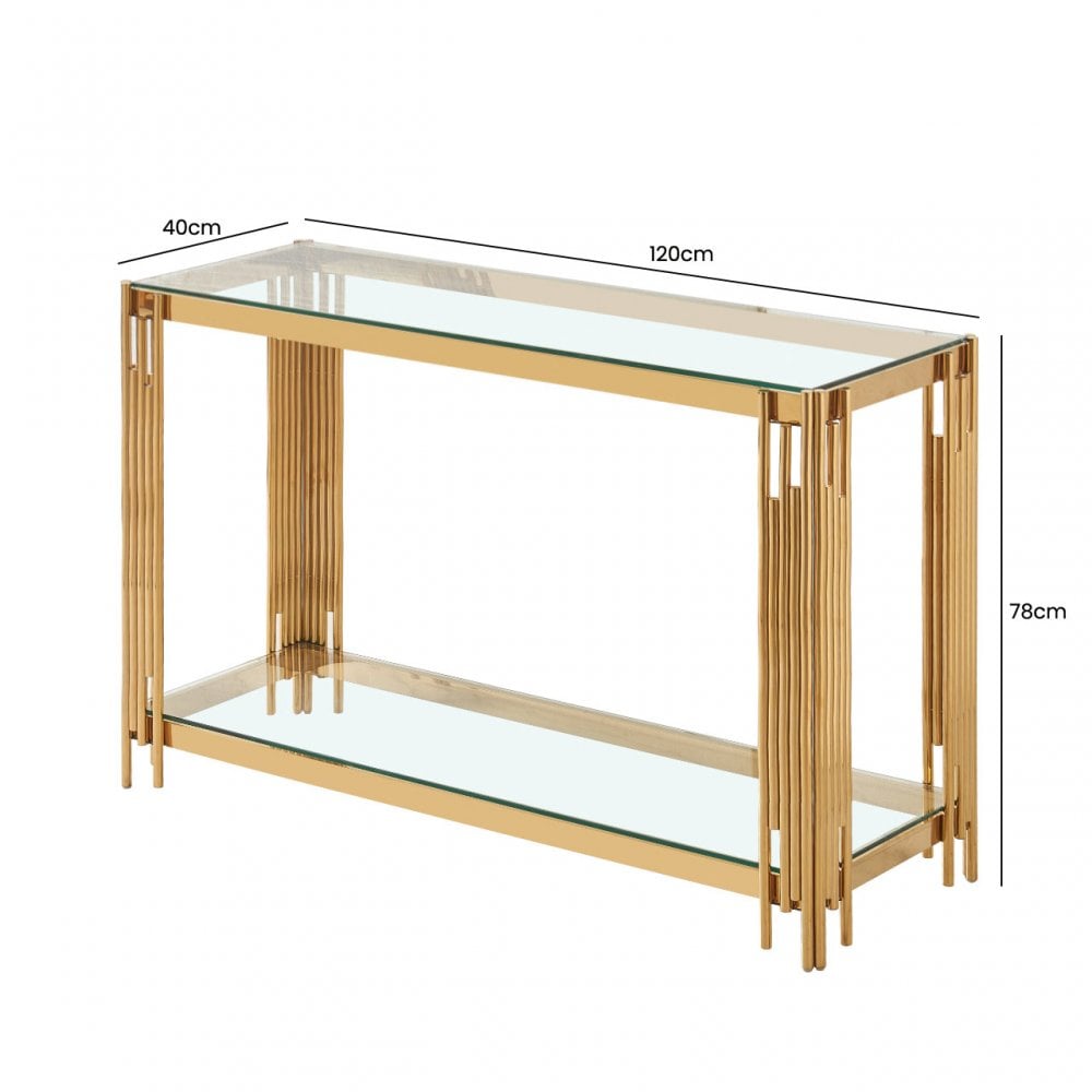 Cohen Gold Steel Tubes &amp; Clear Glass Console Table