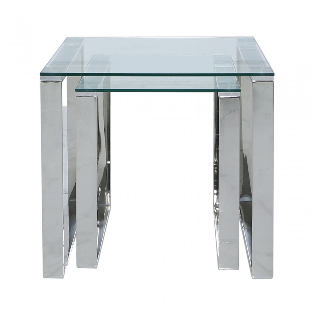 Nest Of 2 Harry End Tables Stainless Steel Glass Top