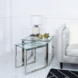 Nest Of 2 Harry End Tables Stainless Steel Glass Top