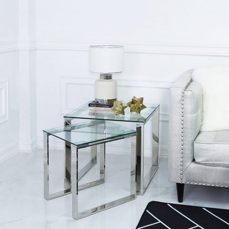 Nest Of 2 Harry End Tables Stainless Steel Glass Top