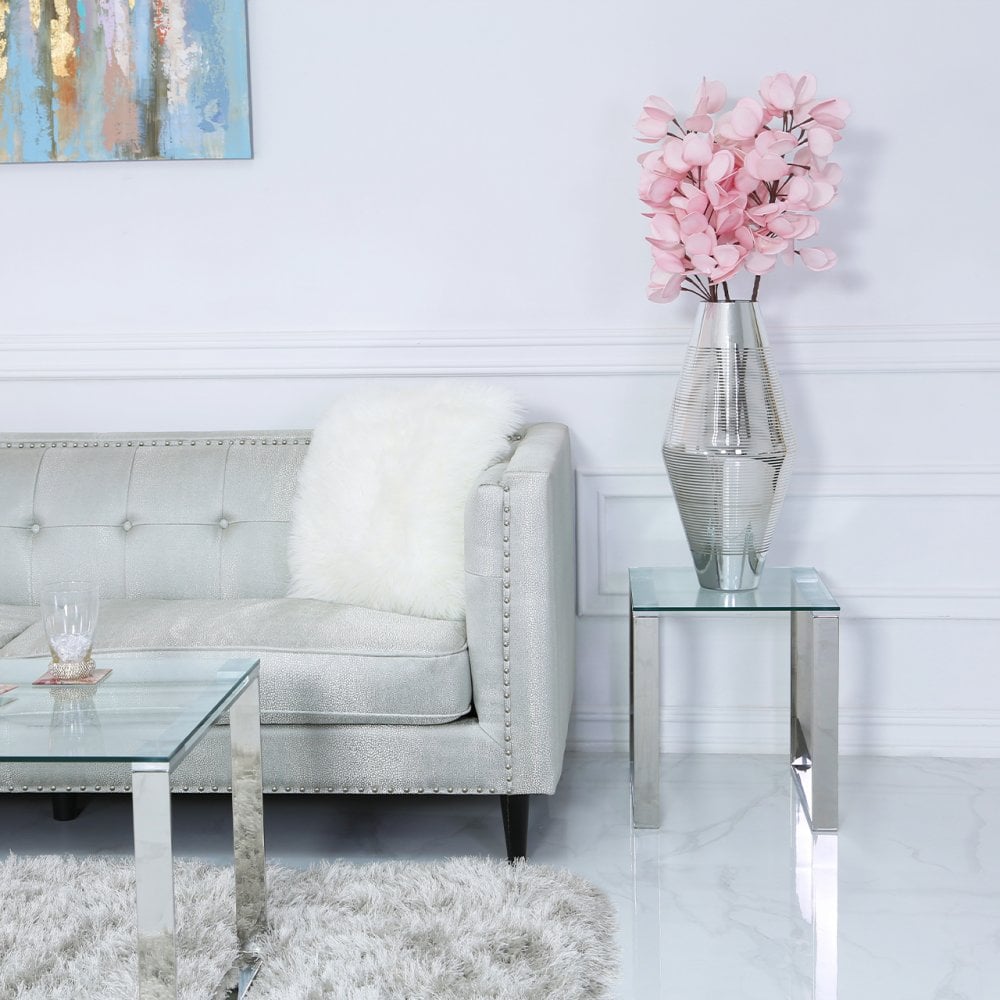 Nest Of 2 Harry End Tables Stainless Steel Glass Top