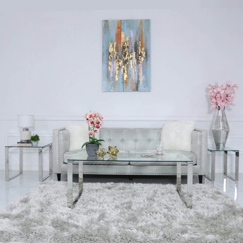 Nest Of 2 Harry End Tables Stainless Steel Glass Top