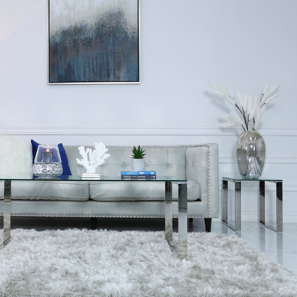 Nest Of 2 Harry End Tables Stainless Steel Glass Top