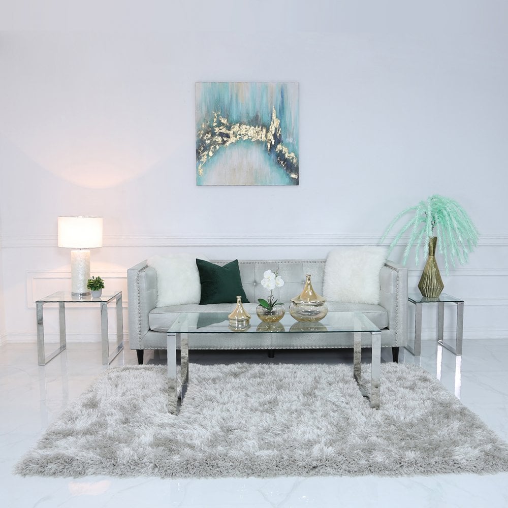 Nest Of 2 Harry End Tables Stainless Steel Glass Top