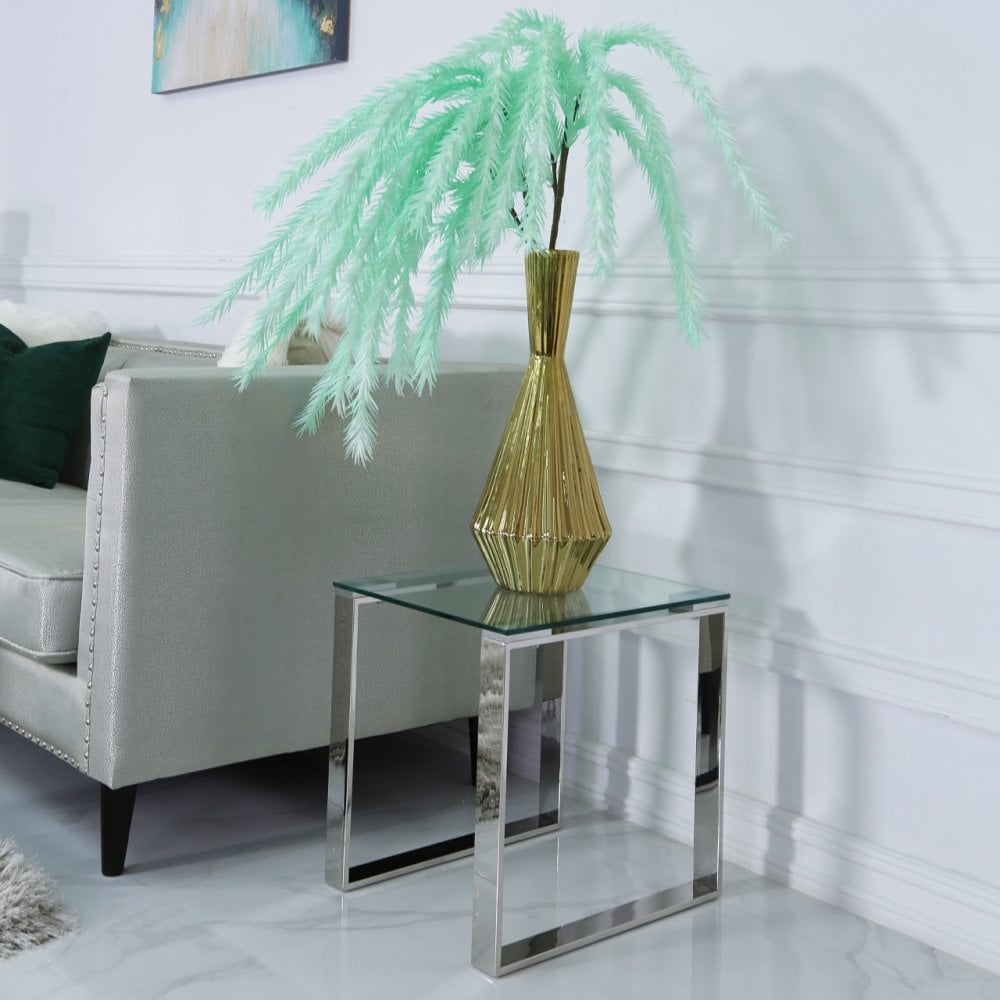 Nest Of 2 Harry End Tables Stainless Steel Glass Top