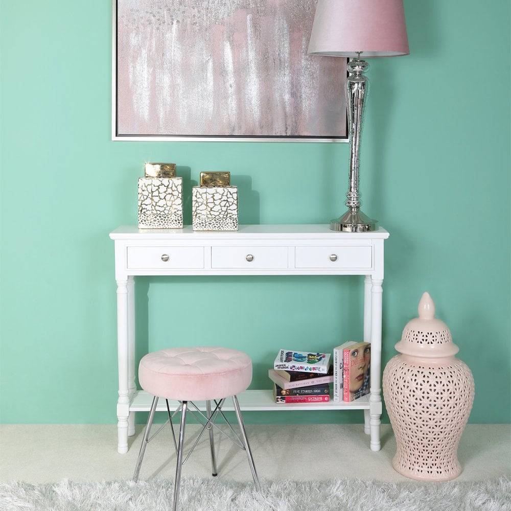 Delta Large 3 Drawer Console Table White - Ball Handle